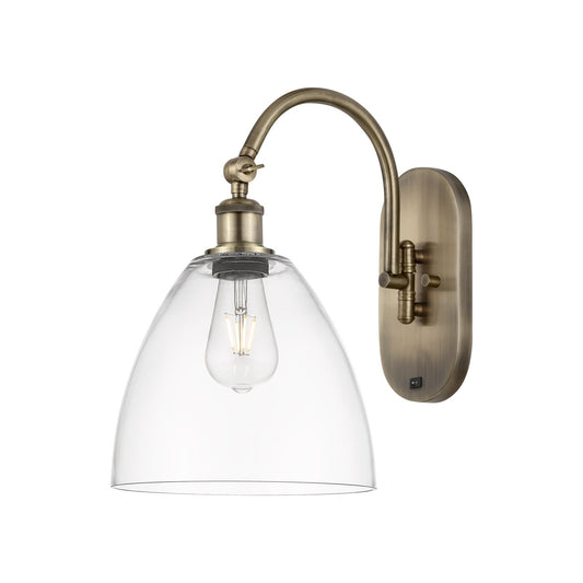 Innovations Bristol 9in 1-Light Wall Sconce | Industrial Antique Brass Steel and Clear Glass Dome | Hallway & Bedroom Accent | Model 918-1W-AB-GBD-92