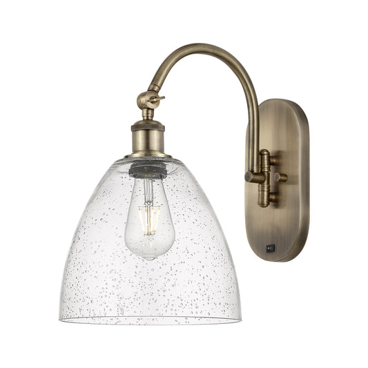 Innovations Bristol 9in 1-Light Wall Sconce | Industrial Antique Brass Steel and Seedy Glass Dome | Hallway & Bedroom Accent | Model 918-1W-AB-GBD-94