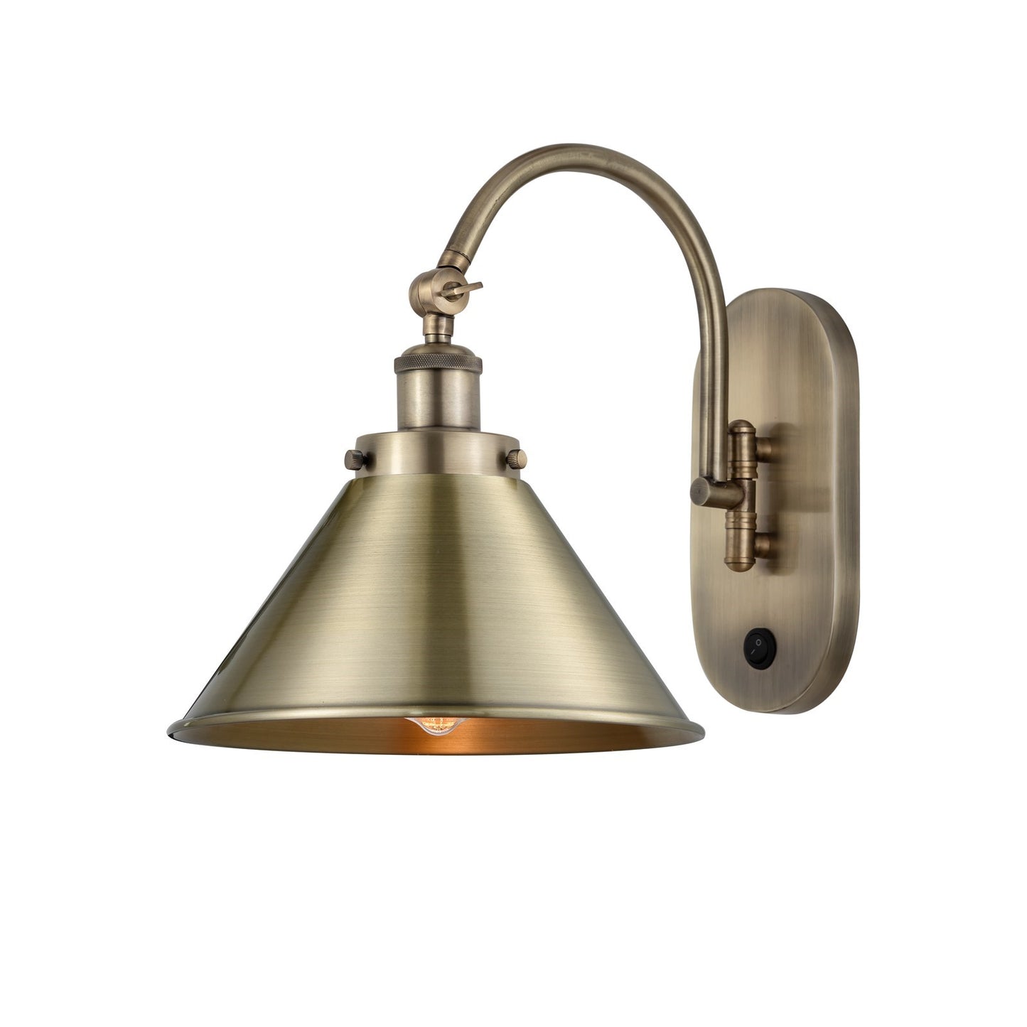 Innovations Briarcliff 10in 1-Light Swing Arm Lamp | Traditional Industrial Antique Brass Steel and Antique Brass Metal Shade | Model 918-1W-AB-M10-AB-LED