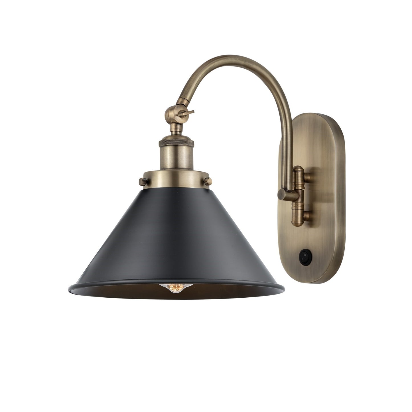 Innovations Briarcliff 10in 1-Light Swing Arm Lamp | Traditional Antique Brass and Matte Black Metal | Bedroom Reading & | Model 918-1W-AB-M10-BK-LED