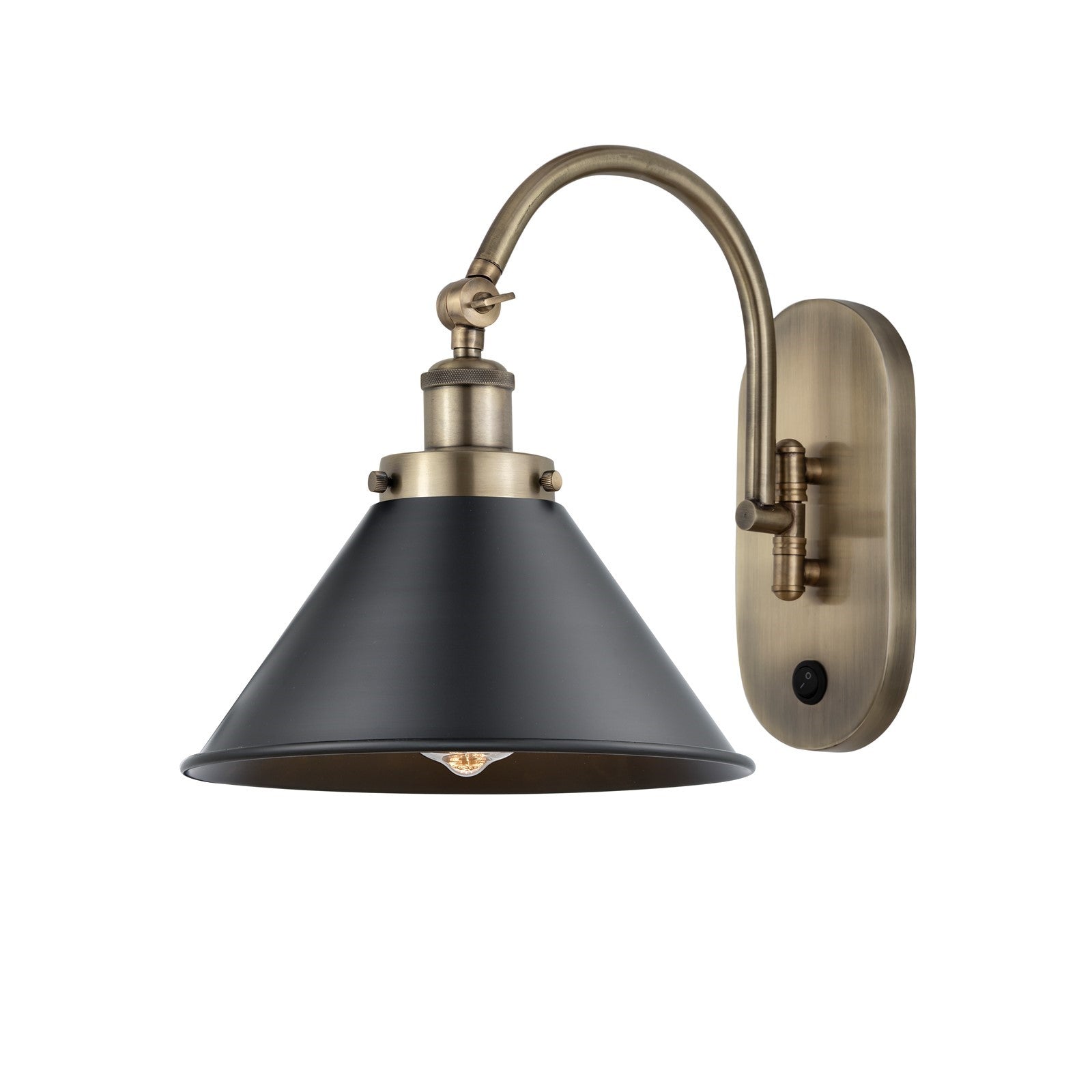 Innovations Briarcliff 10in 1-Light Swing Arm Lamp | Traditional Antique Brass and Matte Black Metal | Bedroom Reading & | Model 918-1W-AB-M10-BK-LED