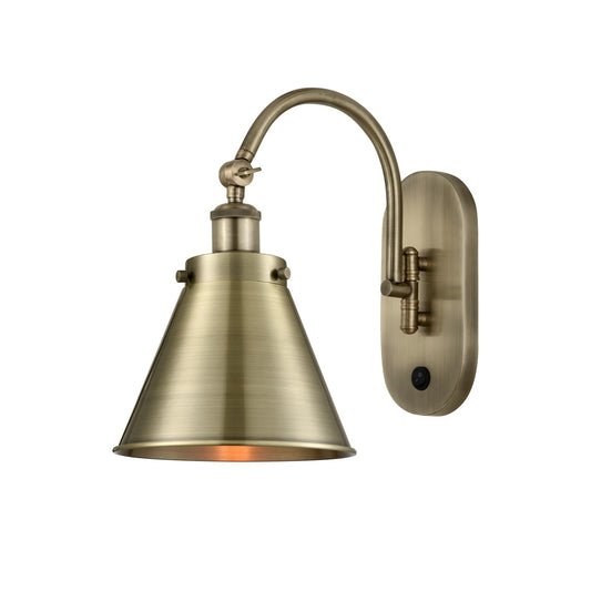 Innovations Appalachian 8in 1-Light Swing Arm Lamp | Industrial Antique Brass Steel and Antique Brass Metal Shade | Bedroom & | Model 918-1W-AB-M13-AB-LED