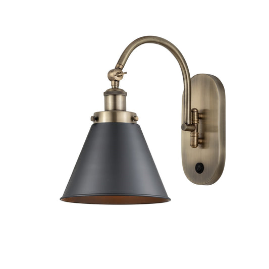 Innovations Appalachian 8in 1-Light Swing Arm Lamp | Industrial Antique Brass Steel and Matte Black Metal Shade | Bedroom & | Model 918-1W-AB-M13-BK-LED