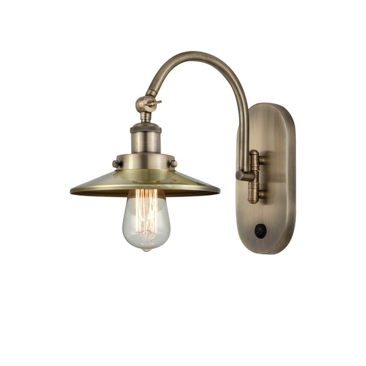 Innovations Railroad 8in 1-Light Swing Arm Lamp | Industrial Antique Brass Steel and Cast Brass with Antique Brass Metal Shade | Model 918-1W-AB-M4-LED