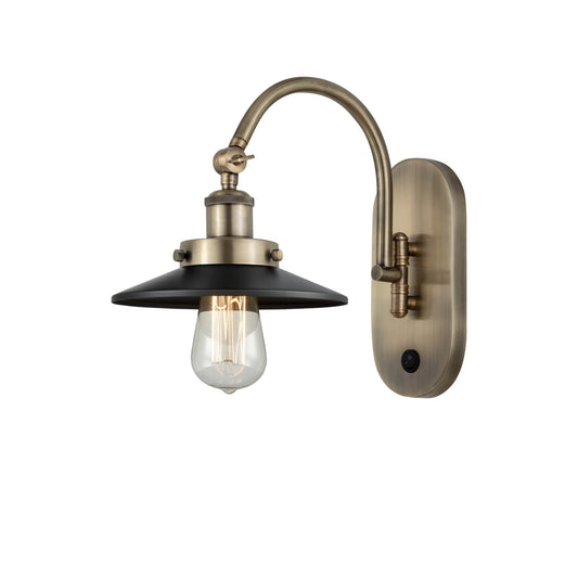 Innovations Railroad 8in 1-Light Swing Arm Lamp | Industrial Antique Brass Steel and Cast Brass with Matte Black Metal Shade | Model 918-1W-AB-M6