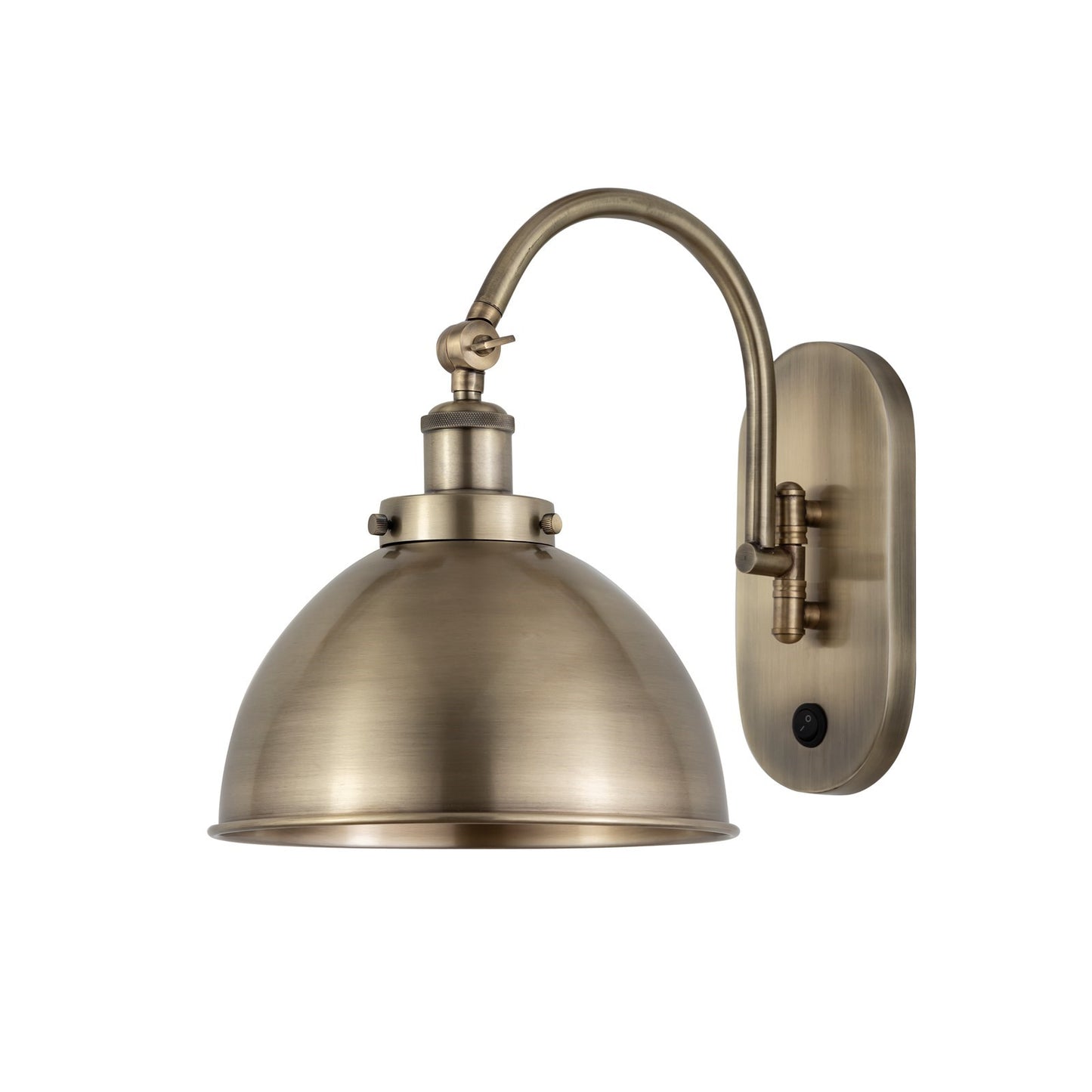 Innovations Ballston Urban 10in 1-Light Swing Arm Lamp | Industrial Antique Brass Steel and Antique Brass Metal Shade | Model 918-1W-AB-MFD-10-AB-LED