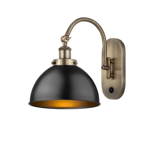Innovations Ballston Urban 10in 1-Light Swing Arm Lamp | Industrial Antique Brass Steel and Matte Black Metal Shade | Bedroom | Model 918-1W-AB-MFD-10-BK