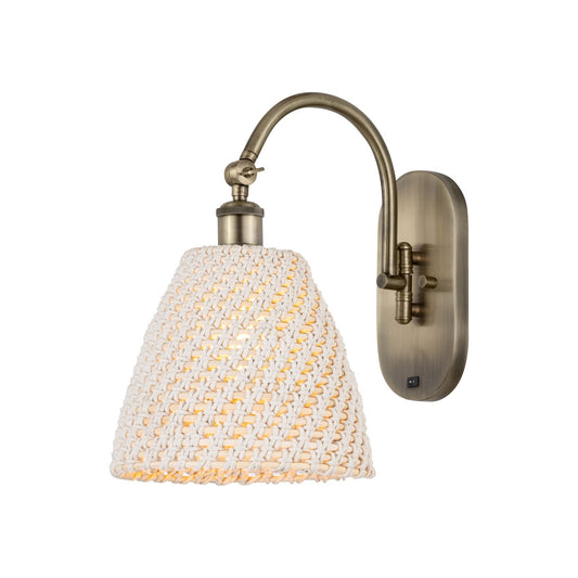 Innovations Bristol Natural 9in 1-Light Wall Sconce | Industrial Antique Brass Steel and Natural Fiber Dome Shade | Bedroom & | Model 918-1W-AB-NBD-9-NAT