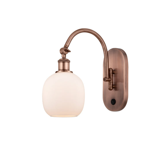 Innovations Belfast 6in 1-Light Wall Sconce | Industrial Antique Copper Steel and Matte White Glass | Hallway & Bathroom Accent | Model 918-1W-AC-G101