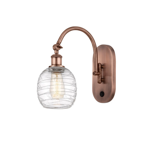Innovations Belfast 6in 1-Light Wall Sconce | Industrial Antique Copper Steel and Deco Swirl Glass | Hallway & Bathroom Accent | Model 918-1W-AC-G1013