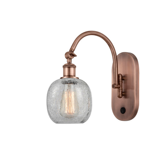 Innovations Belfast 6in 1-Light Wall Sconce | Industrial Antique Copper Steel and Clear Crackle Glass | Hallway & Bathroom Accent | Model 918-1W-AC-G105