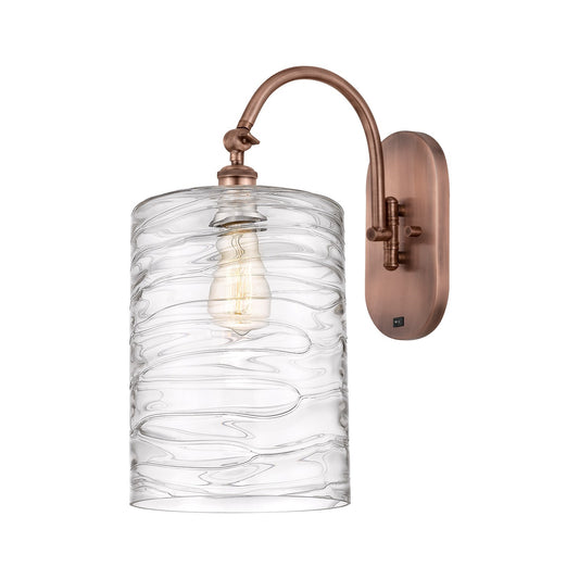 Innovations Cobbleskill 9in 1-Light Wall Sconce | Industrial Antique Copper Steel and Deco Swirl Glass | Hallway & Bathroom | Model 918-1W-AC-G1113-L