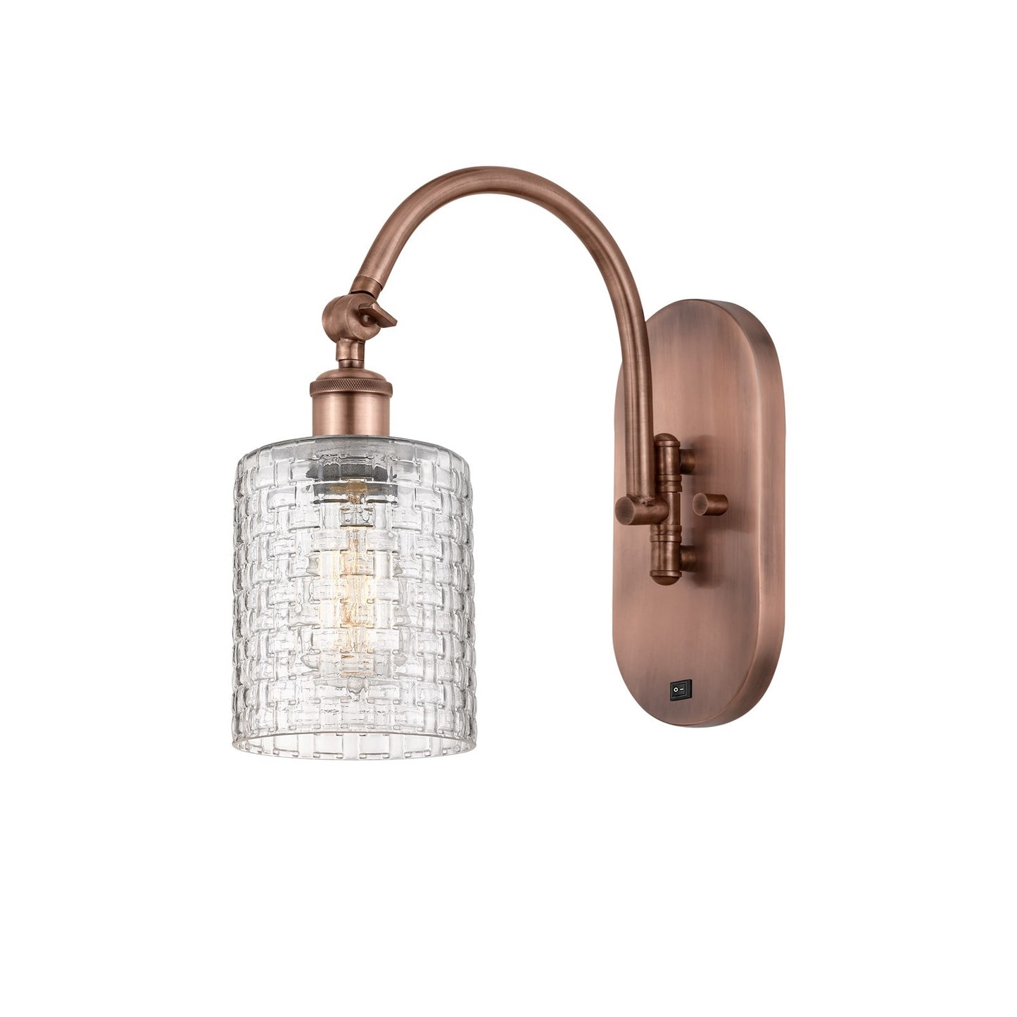 Innovations Cobbleskill 5in 1-Light Wall Sconce | Industrial Antique Copper Steel and Clear Basket Weave Glass | Hallway & | Model 918-1W-AC-G112C-5CL