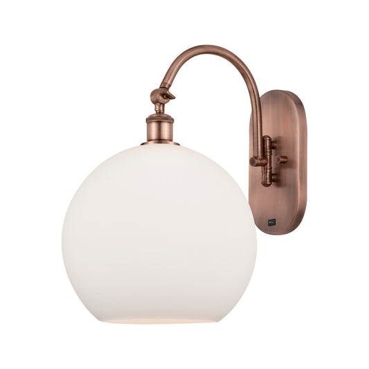 Innovations Athens 12in 1-Light Wall Sconce | Industrial Antique Copper Steel and Matte White Glass | Bedroom & Hallway Accent | Model 918-1W-AC-G121-12
