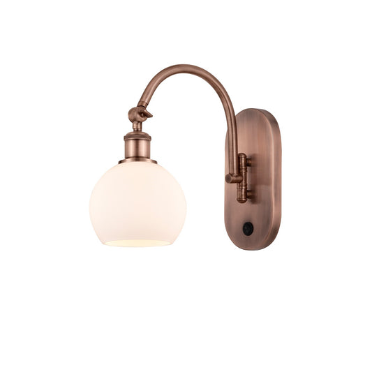 Innovations Athens 6in 1-Light Wall Sconce | Industrial Antique Copper and Matte White Glass | Bedroom & Hallway Accent | Model 918-1W-AC-G121-6