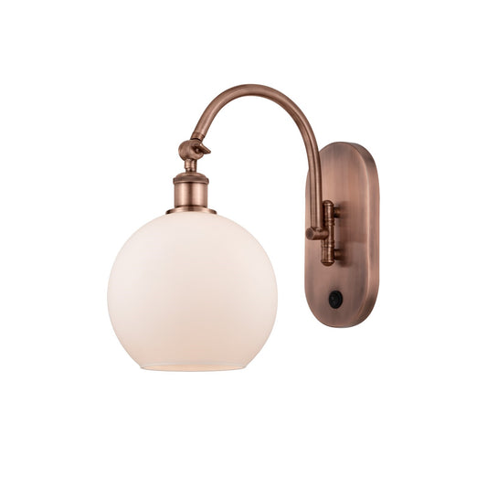 Innovations Lighting Athens 8in 1-Light Wall Sconce | Industrial Antique Copper and Matte White Glass | Bedroom & Hallway Accent | Model 918-1W-AC-G121-8
