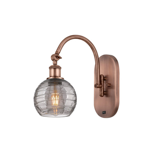 Innovations Athens Deco Swirl 6in 1-Light Wall Sconce | Industrial Antique Copper Steel and Light Smoke Glass | Bedroom & | Model 918-1W-AC-G1213-6SM