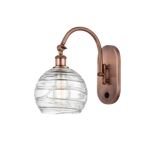 Innovations Athens Deco Swirl 8in 1-Light Wall Sconce | Industrial Antique Copper Steel and Clear Glass | Bedroom & Hallway | Model 918-1W-AC-G1213-8CL