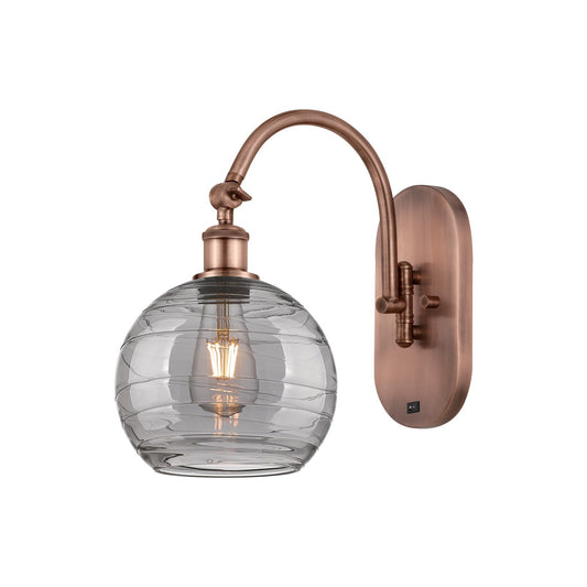 Innovations Athens Deco Swirl 8in 1-Light Wall Sconce | Industrial Antique Copper Steel and Light Smoke Glass | Entryway & | Model 918-1W-AC-G1213-8SM