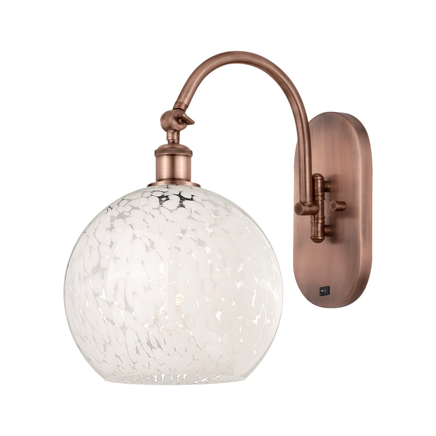 Innovations White Mouchette 10in 1-Light Wall Sconce | Industrial Antique Copper and White Mouchette Glass | Bedroom & | Model 918-1W-AC-G1216-10WM