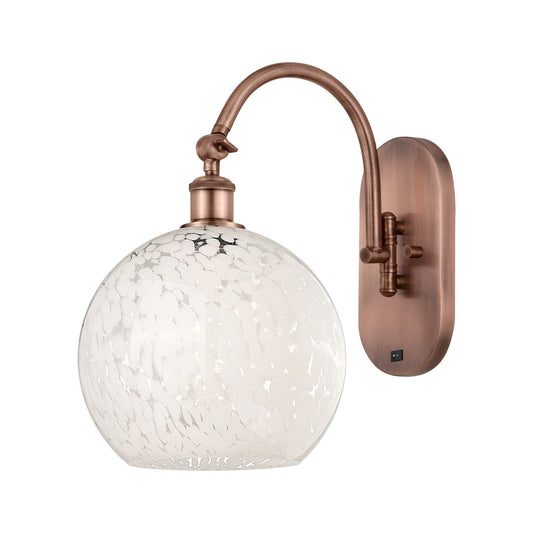 Innovations White Mouchette 10in 1-Light Wall Sconce | Industrial Antique Copper and White Mouchette Glass | Bedroom & | Model 918-1W-AC-G1216-10WM