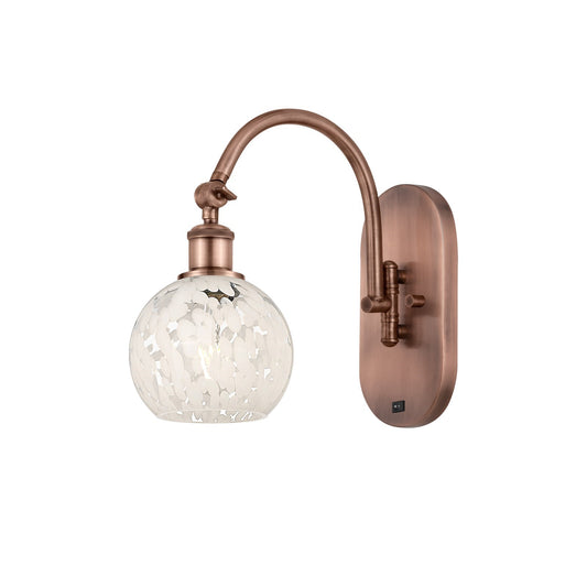 Innovations White Mouchette 6in 1-Light Wall Sconce | Industrial Antique Copper and White Mouchette Glass | Bedroom & Hallway | Model 918-1W-AC-G1216-6WM