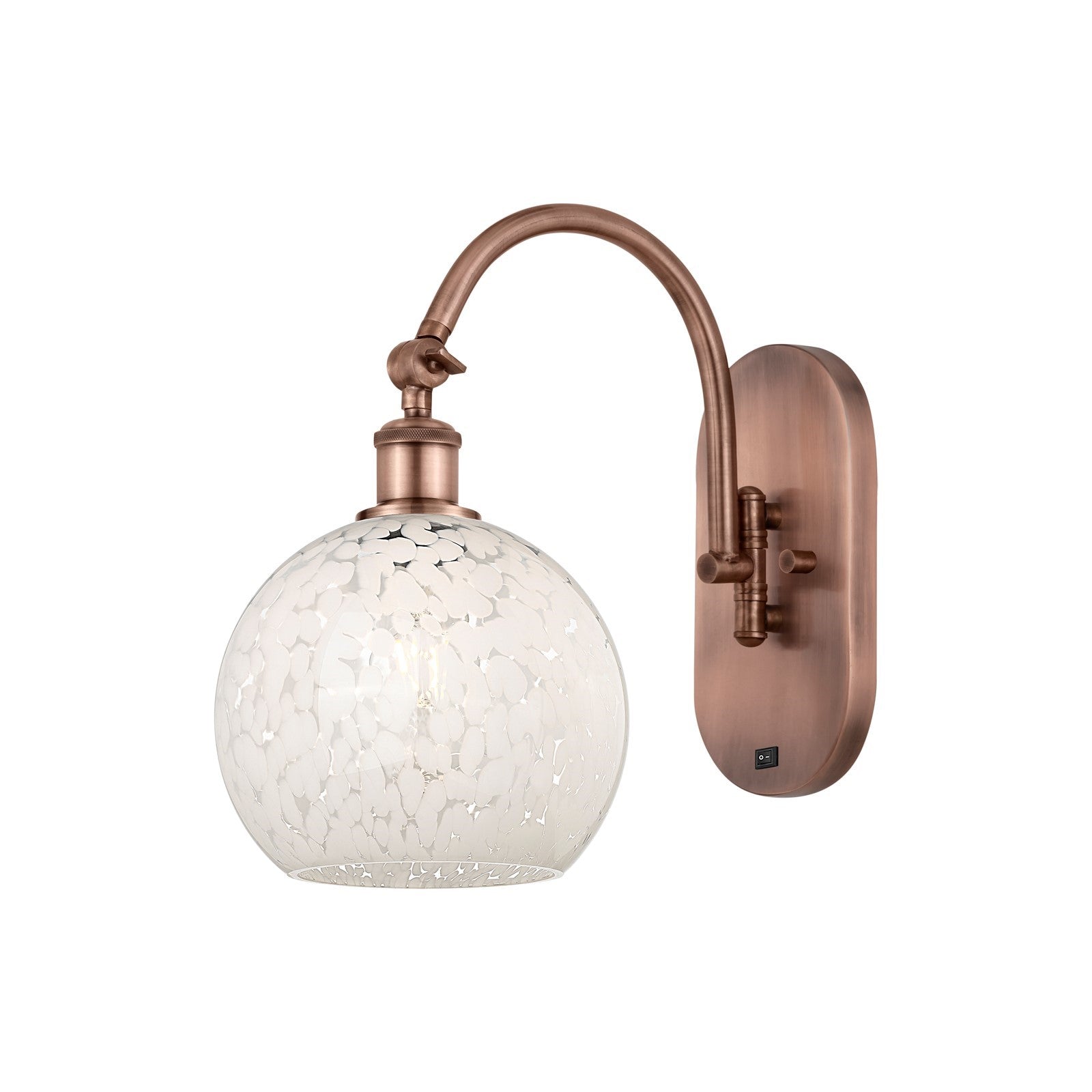 Innovations Ballston 8in 1-Light Wall Sconce | Industrial Antique Copper Steel and White Mouchette Glass | Bathroom & Hallway | Model 918-1W-AC-G1216-8WM