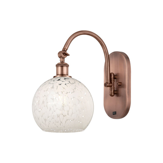 Innovations Ballston 8in 1-Light Wall Sconce | Industrial Antique Copper Steel and White Mouchette Glass | Bathroom & Hallway | Model 918-1W-AC-G1216-8WM
