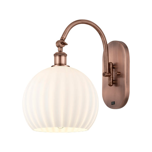 Innovations Ballston 10in 1-Light Wall Sconce | Industrial Antique Copper Steel and White Venetian Glass | Bathroom & Hallway | Model 918-1W-AC-G1217-10WV