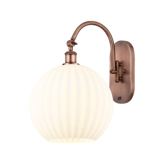 Innovations Ballston 12in 1-Light Wall Sconce | Industrial Antique Copper Steel and White Venetian Glass | Bathroom & Hallway | Model 918-1W-AC-G1217-12WV