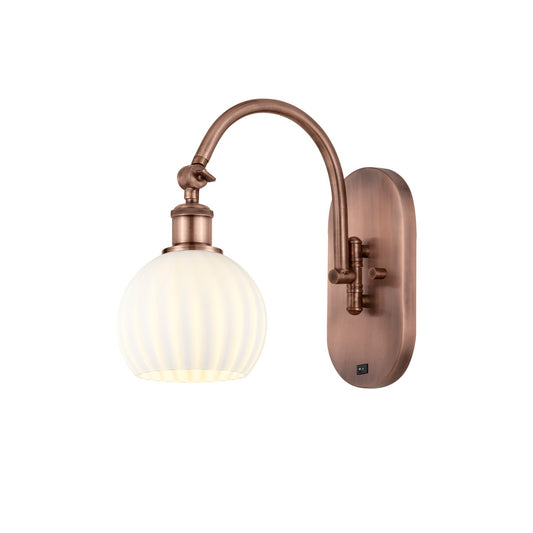Innovations Ballston 6in 1-Light Wall Sconce | Industrial Antique Copper Steel and White Venetian Glass | Bathroom & Hallway | Model 918-1W-AC-G1217-6WV