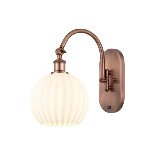 Innovations Lighting White Venetian 8in 1-Light Wall Sconce | Industrial Antique Copper and White Venetian Glass | Bedroom & | Model 918-1W-AC-G1217-8WV