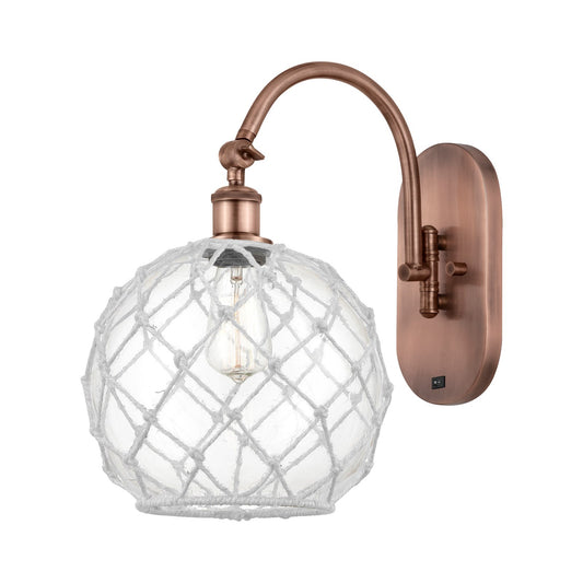 Innovations Farmhouse Rope 10in 1-Light Wall Sconce | Industrial Antique Copper Steel and Clear Glass with White Rope | Model 918-1W-AC-G122-10RW