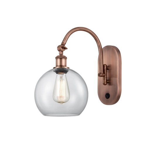 Innovations Athens 8in 1-Light Wall Sconce | Industrial Antique Copper Steel and Clear Glass | Hallway & Bedroom Accent | Model 918-1W-AC-G122-8