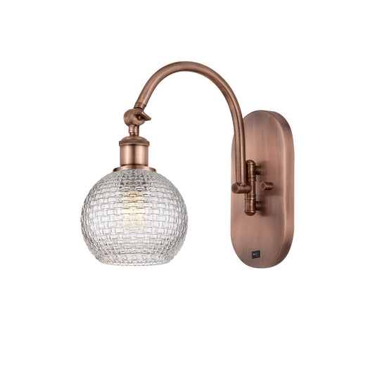 Innovations Athens 6in 1-Light Wall Sconce | Industrial Antique Copper Steel and Clear Basket Weave Glass | Bedroom & Hallway | Model 918-1W-AC-G122C-6CL