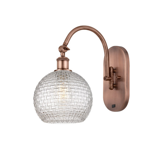 Innovations Athens 8in 1-Light Wall Sconce | Industrial Antique Copper Steel and Clear Basket Weave Glass | Bedroom & Hallway | Model 918-1W-AC-G122C-8CL