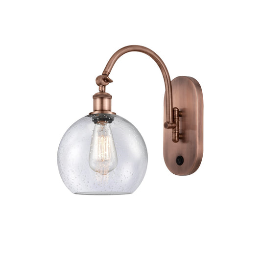 Innovations Athens 8in 1-Light Wall Sconce | Industrial Antique Copper Steel and Seedy Glass | Hallway & Bathroom Accent | Model 918-1W-AC-G124-8