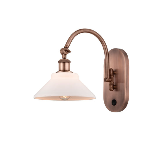 Innovations Orwell 8.38in 1-Light Wall Sconce | Industrial Modern Antique Copper and Matte White Glass | Entryway & Hallway Accent | Model 918-1W-AC-G131
