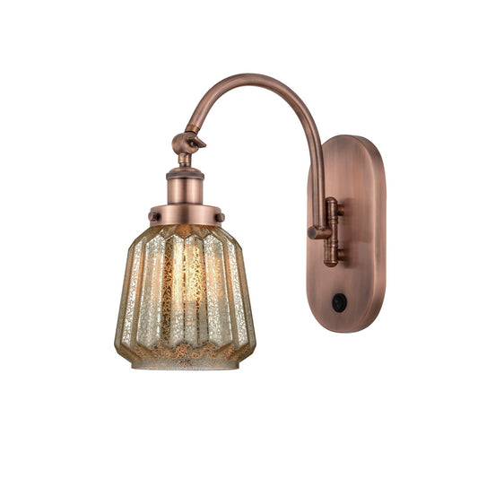 Innovations Chatham 7in 1-Light Swing Arm Lamp | Industrial Antique Copper Steel and Mercury Ribbed Glass | Bedroom & Living Room | Model 918-1W-AC-G146