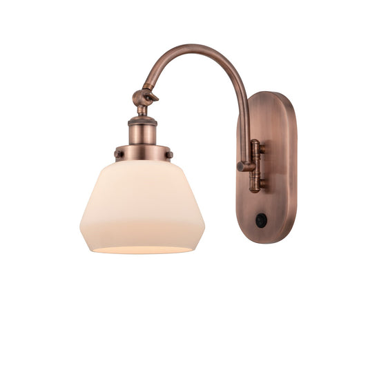 Innovations Fulton 7in 1-Light Swing Arm Lamp | Industrial Antique Copper Steel and Matte White Frosted Glass | Bedroom & | Model 918-1W-AC-G171-LED