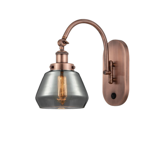 Innovations Fulton 7in 1-Light Swing Arm Lamp | Industrial Antique Copper Steel and Light Smoke Glass | Bedroom & Living Room | Model 918-1W-AC-G173