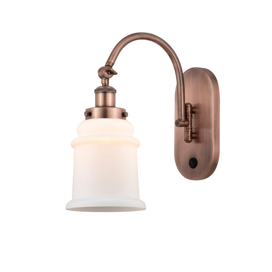 Innovations Canton 7in 1-Light Swing Arm Lamp | Industrial Antique Copper Steel and Matte White Frosted Glass | Bedroom & Living | Model 918-1W-AC-G181