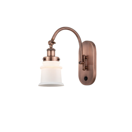 Innovations Canton 6.5in 1-Light Swing Arm Sconce | Industrial Antique Copper Steel and Matte White Frosted Glass | Bedroom & | Model 918-1W-AC-G181S-LED
