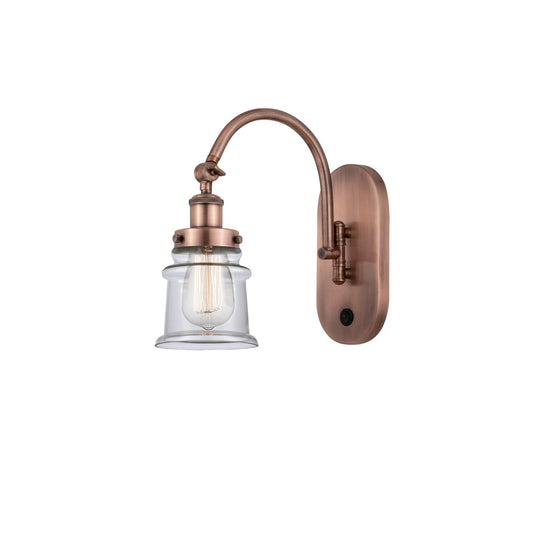 Innovations Canton 6.5in 1-Light Swing Arm Sconce | Industrial Antique Copper Steel and Clear Glass | Bedroom & Living Room | Model 918-1W-AC-G182S