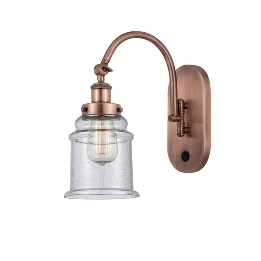 Innovations Canton 1-Light Swing Arm Wall Sconce | Industrial Antique Copper Steel and Seedy Glass | Bedroom & Living Room | Model 918-1W-AC-G184-LED