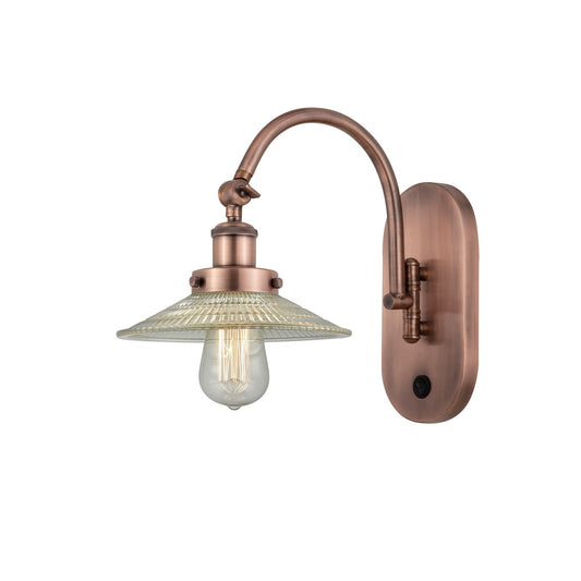 Innovations Halophane 8.5in 1-Light Swing Arm Lamp | Industrial Antique Copper and Clear Glass | Living Room & Reading Nook | Model 918-1W-AC-G2-LED