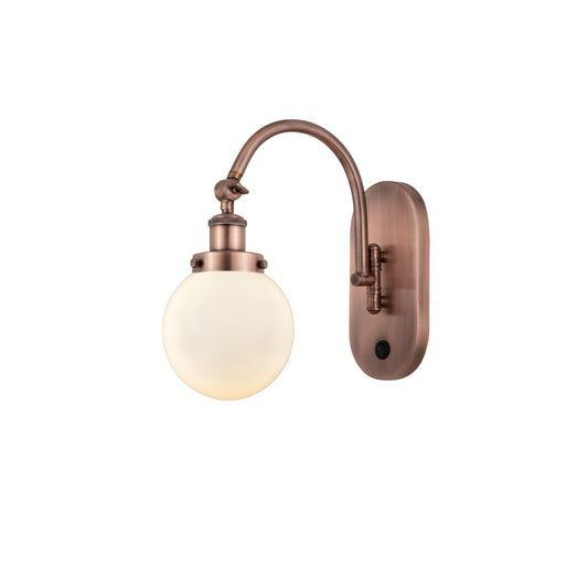 Innovations Beacon 6in 1-Light Swing Arm Lamp | Industrial Antique Copper Steel and Matte White Frosted Glass | Bedroom & Living | Model 918-1W-AC-G201-6