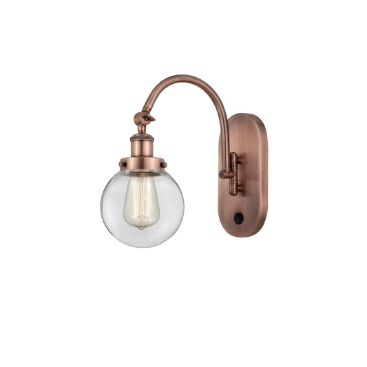 Innovations Beacon 6in 1-Light Swing Arm Lamp | Industrial Antique Copper Steel and Clear Glass | Bedroom & Living Room Reading | Model 918-1W-AC-G202-6