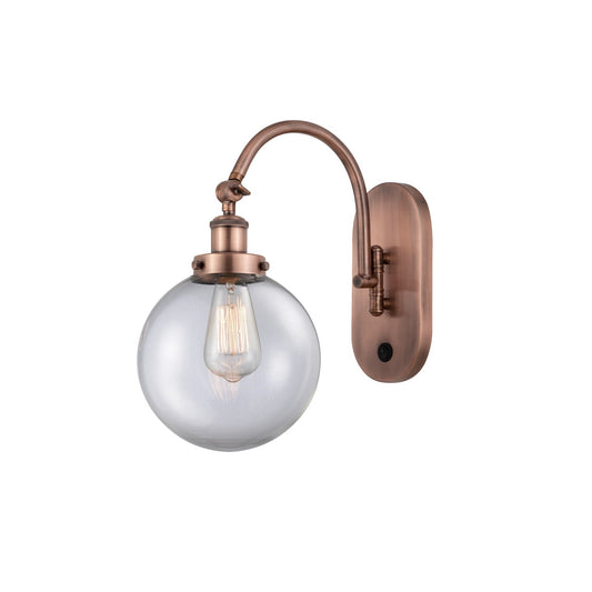 Innovations Beacon 8in 1-Light Swing Arm Lamp | Industrial Antique Copper Steel and Clear Glass | Bedroom & Living Room Reading | Model 918-1W-AC-G202-8