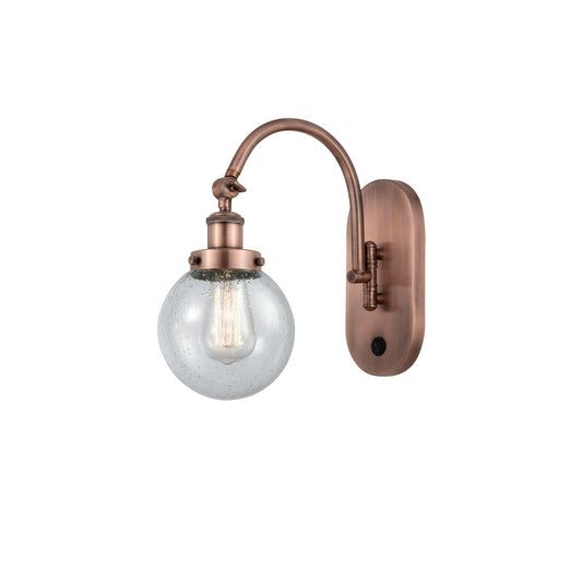 Innovations Beacon 6in 1-Light Swing Arm Lamp | Industrial Antique Copper Steel and Seedy Glass | Bedroom & Living Room Reading | Model 918-1W-AC-G204-6